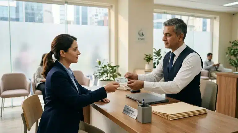 Deux professionnels échangent leurs cartes de visite au bureau